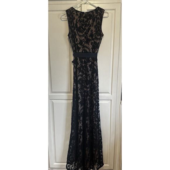 Adrianna Papell Dress Size 2 Navy Blue Lace Formal Sleeveless Evening Gown Maxi - Picture 8 of 16